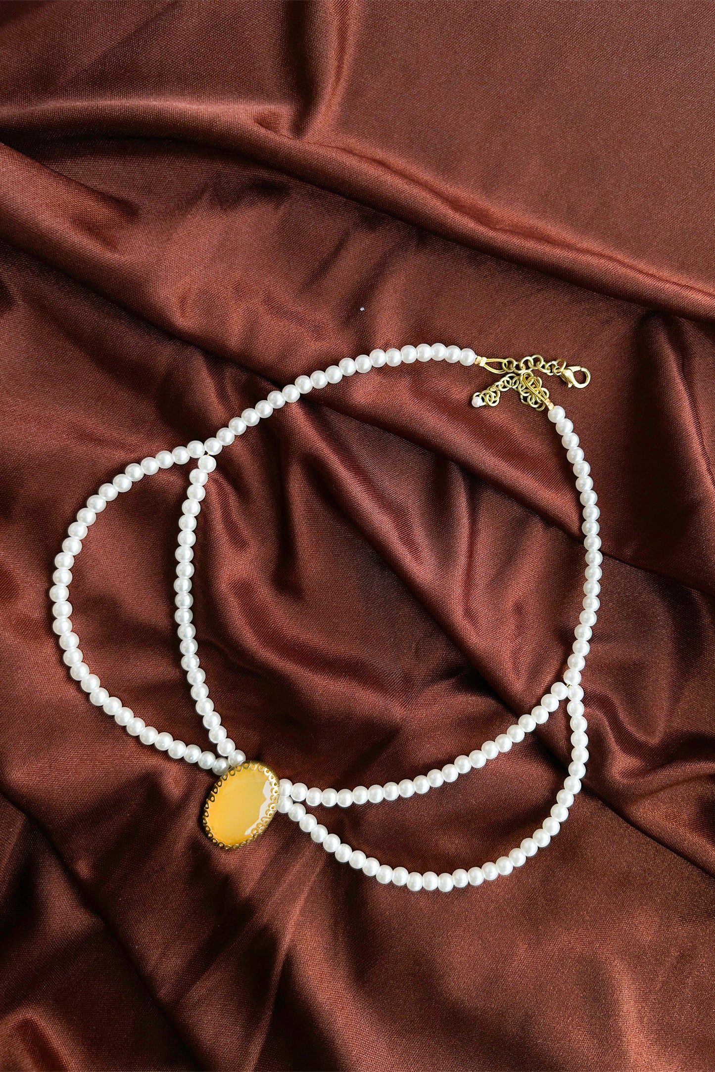 Yellow Gemstone Pearl Necklace