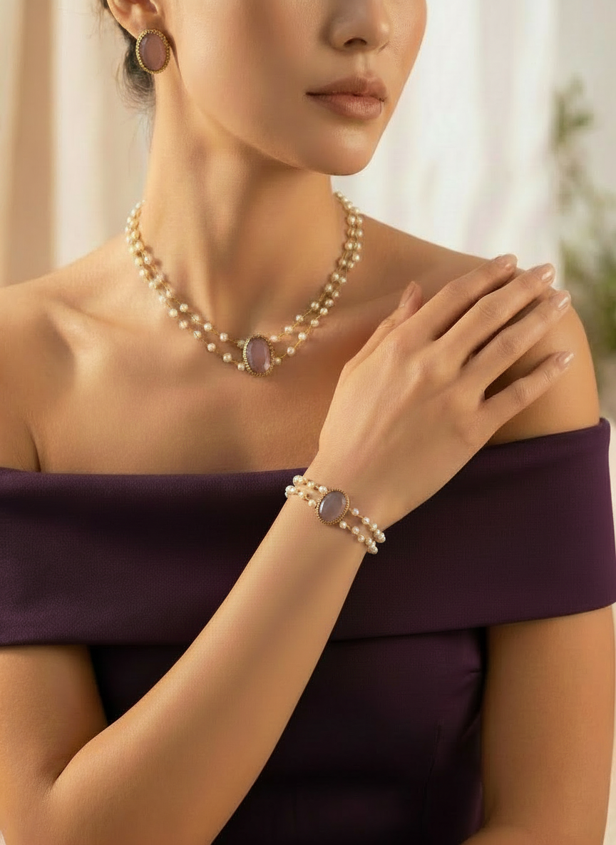 Rose Delight Pearl Set with Bracelet