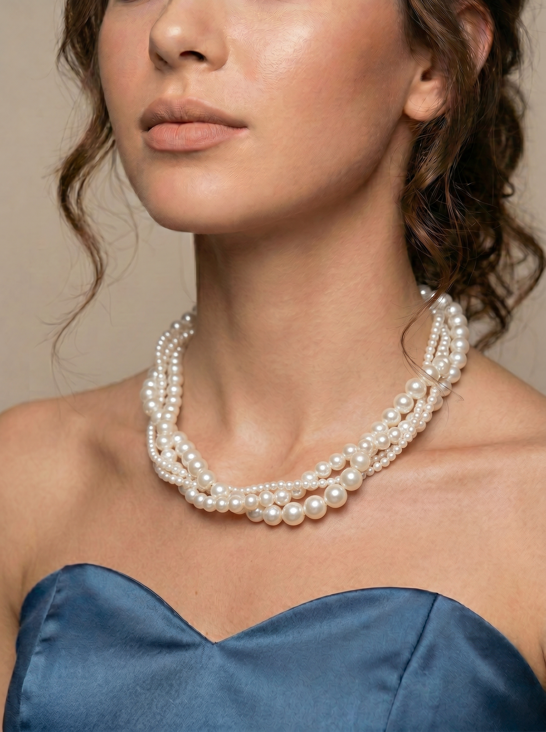 Triple-Strand Layered Pearl Necklace