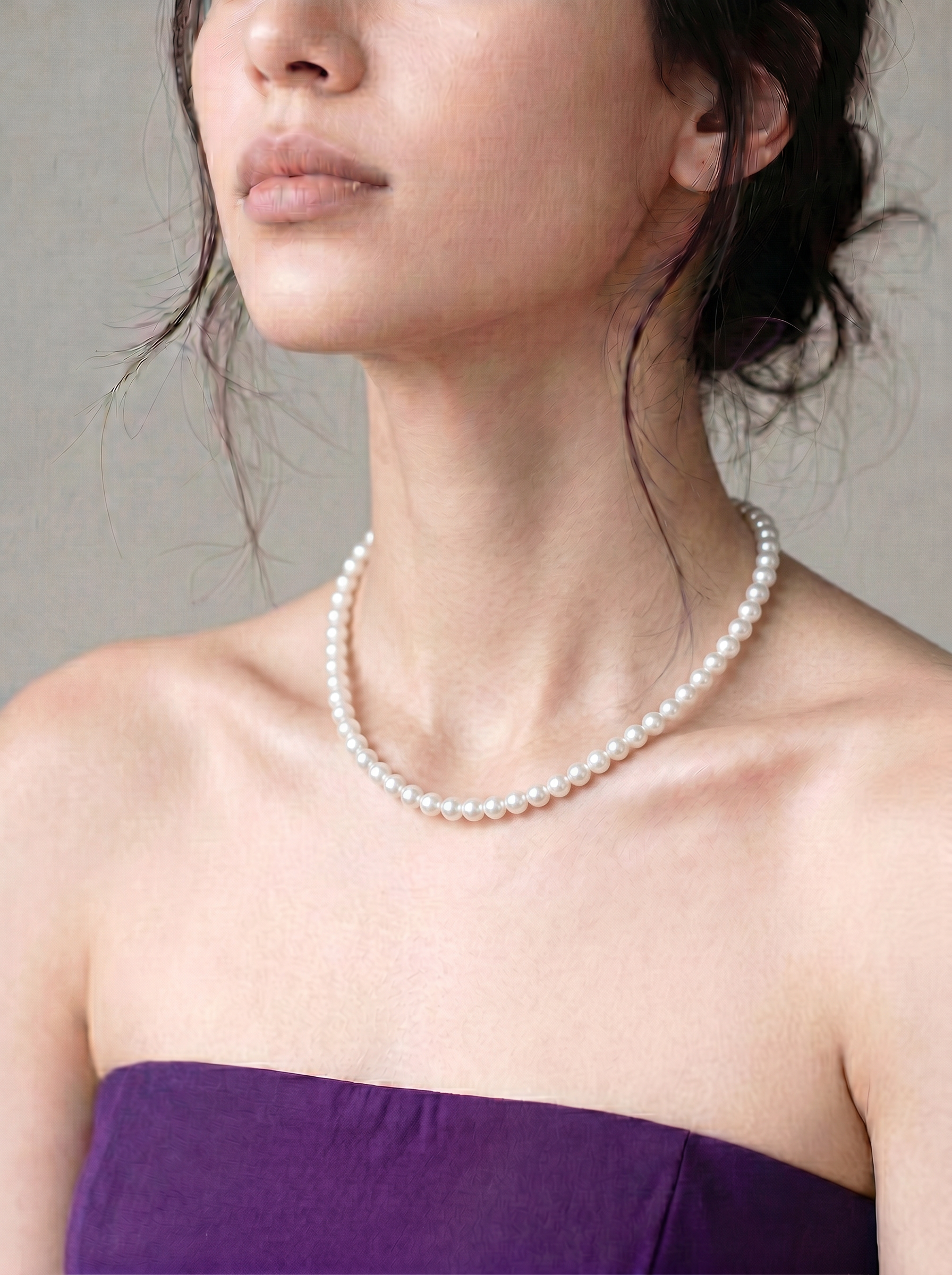 White Pearl Beaded Necklace 4MM