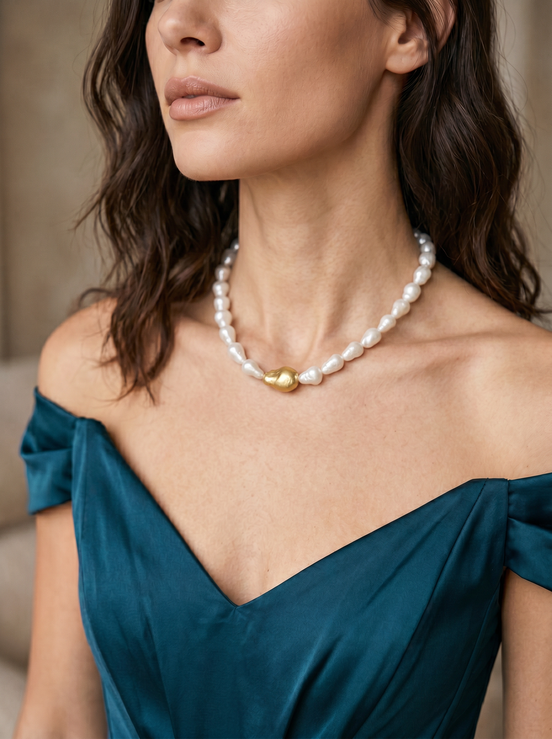 Golden Drop Baroque Statement Necklace
