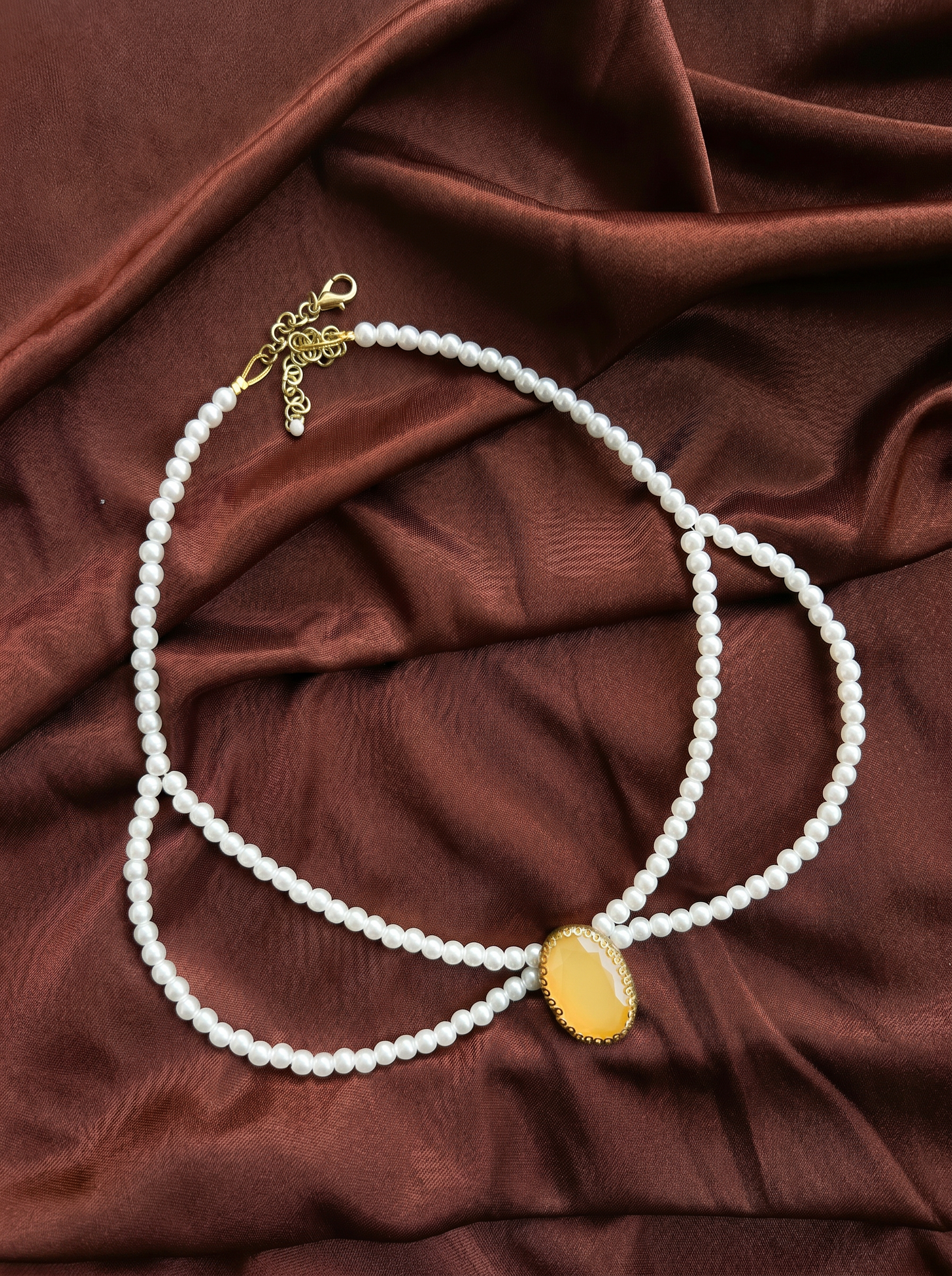 Yellow Gemstone Pearl Necklace