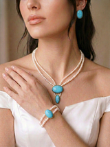 Turquoise Double Strand Pearl Set with Bracelet
