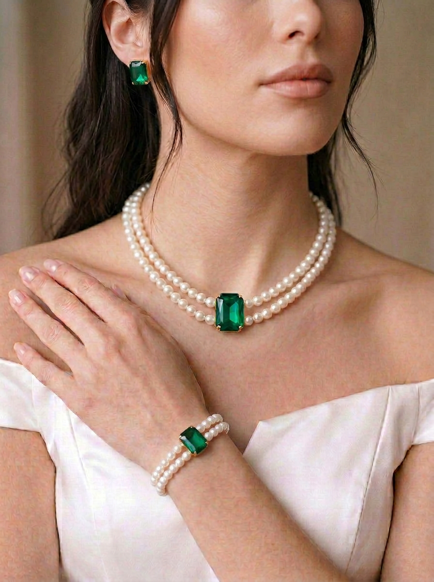 Emerald Pearl Set with Bracelet